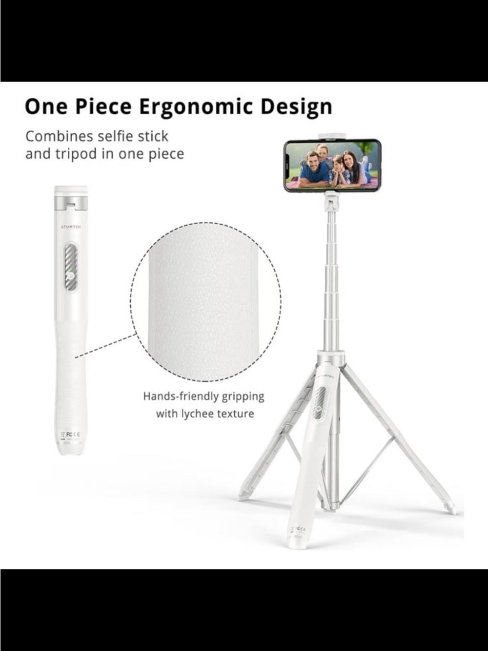 Atumtek White 32” Compact Extendable Bluetooth Remote 360 Selfie Stick Tripod